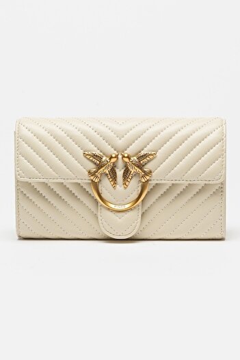 PİNKO Pinko, Crossbody Leather Bag with Chain Strap Love One, Dirty White