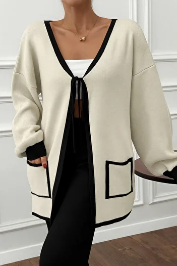 NATUFIAN STORE Women's Tie-Up Knitwear Long Cardigan - Pants Bottom-Top Set