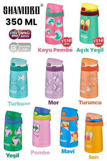 Shamobo Children's 350 ml Stainless Steel Thermos with Straw Bpa Free 9 Colors