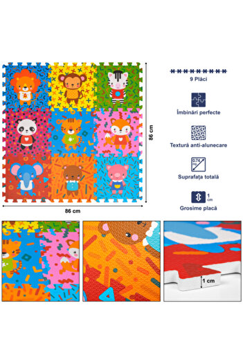 FizioTab FizioTab® EVA Foam Puzzle Mat, 9 pieces, Animal Pattern, 86x86 cm