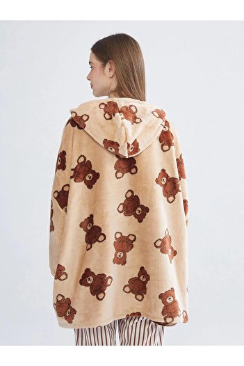 LC Waikiki Top de pijama pentru femei LCW cu glugă oversize din pluș (W5)
