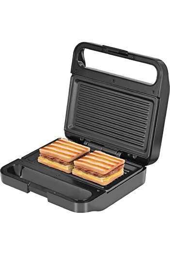 Biki Electric Sandwich Maker with Grill Plate, 750W, Stainless Steel, Non-Stick Removable Plates, Black,