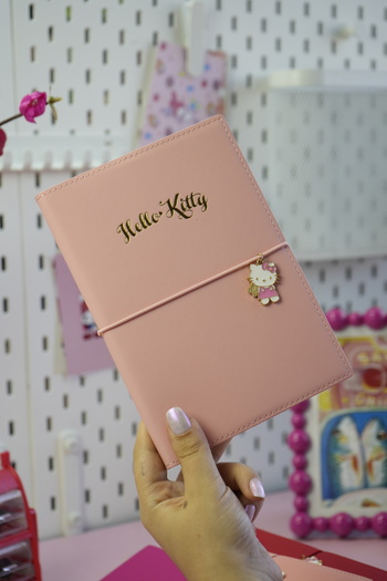 Victoria's Journals Hello Kitty Vegan Leather Daily 13X18 cm Lined Notebook with Elastic – Charm Ornament Detail