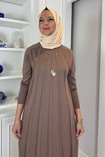 Rabia Şamlı Πλεκτό Φόρεμα Beyza Καφέ Γάλα