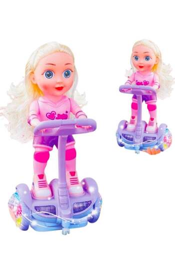 Toybox Rally Battery Operated Sport Girl Doll Balance Car Rotating Toy With Light And Sound