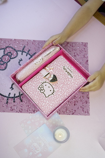 Victoria's Journals Hello Kitty Hush Hush Locked Notebook + Vegan Leather Pen Holder Boxed Set – 160 Sheets, Lined