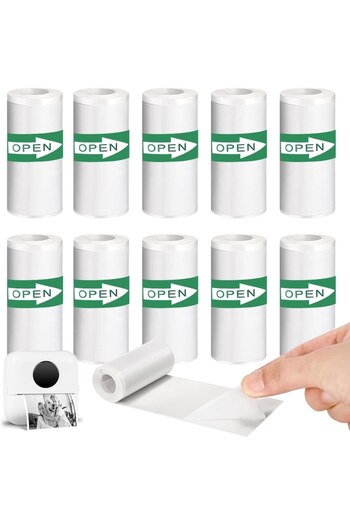 VALA Set of 10 rolls of adhesive printer paper, 57 mm wide, for mini printers, white