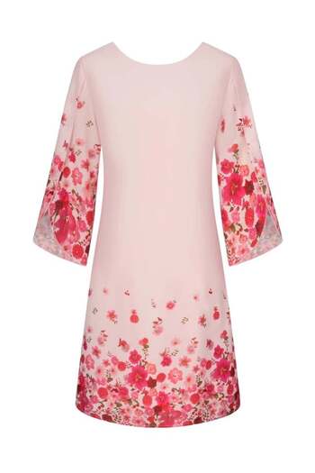 OEM Elegant knee-length dress, fitted, 3/4 sleeves, Pink with flowers L