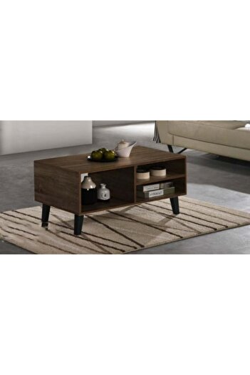 BAITY Wooden Coffee Table with Storage Shelves - Brown and Black