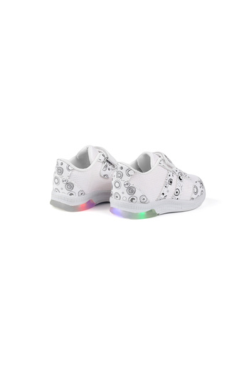 KAJILA Unisex Baby White Patterned Lighted Velcro Sneaker Casual Sports Shoes