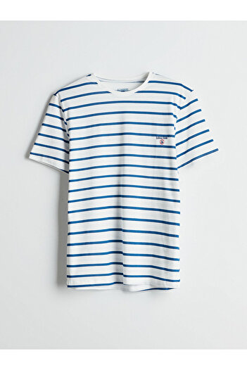 LC Waikiki White Crew Neck Striped Men's Pajama Top