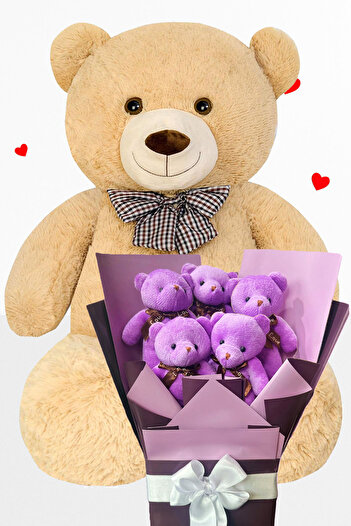 Sole 90 cm Plush Teddy Bear and Romantic Purple Plush Teddy Bear Bouquet Special Birthday Gift for Girlfriend