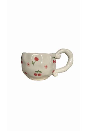 Generic 300ml Ceramic Mug with Cute Cherry and Flower Design - Stylish for Coffee and Tea