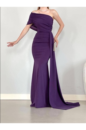 vuvutasarım Sleeve Detail Yanda Tail Detail Lycra Long Dress 684