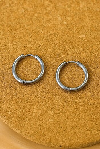 Fildişi Aksesuar Metallic Color Unisex Large Size Surgical Steel Hoop Earrings