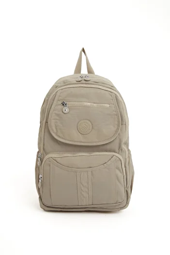 Çanta Trend Unisex Waterproof Crinkle Fabric Multi-Compartment Cream Laptop School and Backpack