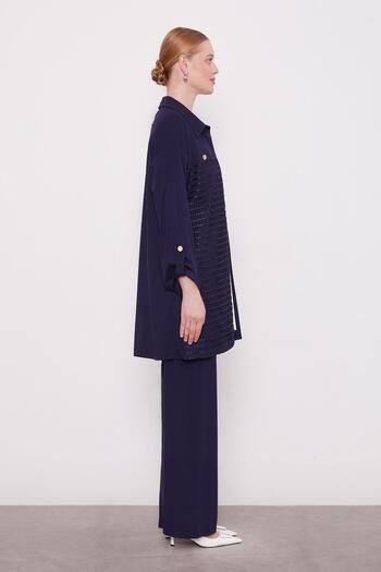 Levidor Navy Blue Mesh Detail Triple Jacket Suit 125003
