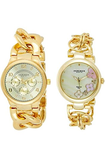 Akribos XXIV Women's Watch Set - AK677YG, Analog, Gold Dial, Yellow Band