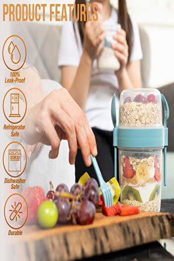 A&A Hobbit Green 650 ml Food Transport and Storage Container with Lid, Spoon and Fork Snack Yogurt Container