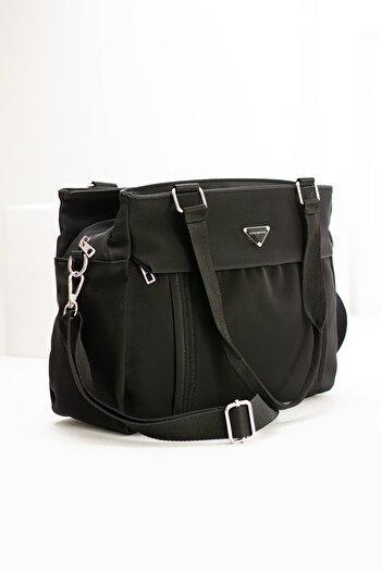 VESSARA Women's Black Color Satin Fabric 5 Compartment Adjustable Cross Strap Hand and Shoulder Bag