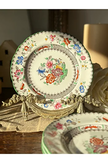 SPODE Antique English Chinese Rose Colorful Floral Dessert / Cake Plate Wall 16 cm - Pcs