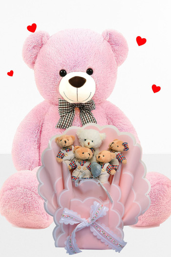 Sole 90 cm Plush Teddy Bear and Teddy Bear Bouquet with Clothes Valentine's Birthday Gift for Sweetheart Girl