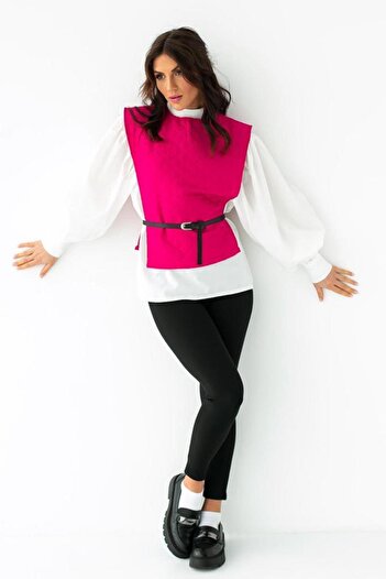 369 etnik butik “Women's Belt Detailed Quilted Vest & Shirt Set