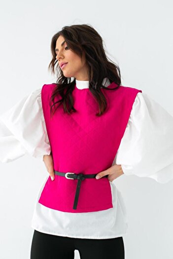 369 etnik butik “Women's Belt Detailed Quilted Vest & Shirt Set
