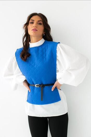 369 etnik butik “Women's Belt Detailed Quilted Vest & Shirt Set