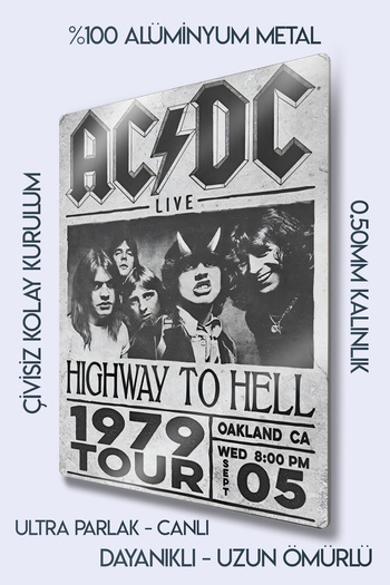 DekorHane Metal Print - Ac/Dc Highway to Hell 1979 Tour Metal Poster – Rock Music Retro Painting, Wall Decor
