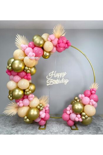 Ezgi Party Store 100 Balloon Chain Birthday Concept Fuchsia Pink Salmon Color Balloons Set