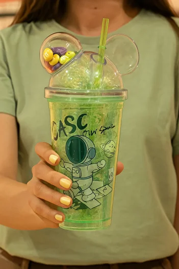Emsay Store Flameproof Double Layer Neon Glowing Glass with Straw 600 ml – Fun Drinking Glass