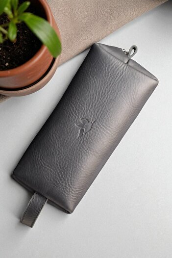 MAT Deri Black Men's Portfolio Handbag Genuine Leather Daily Travel Shaving Bag