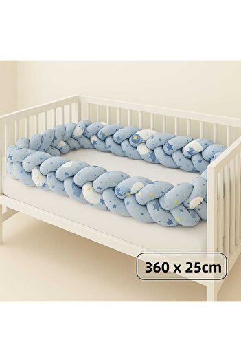 JULYA KİDS Knitted Protector 360 *25 cm 3-Piece Knitted Crib Protector Blue