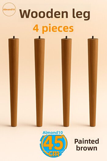 Badem10 45 cm 4-Piece (with Connection Apparatus) Brown Painted Natural Wooden Cylinder Coffee Table Table Leg Feet
