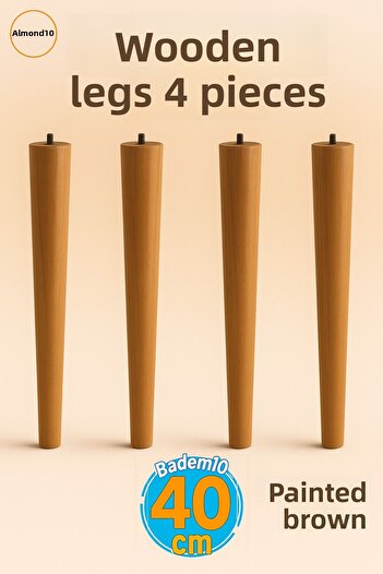 Badem10 40 cm 4-Piece (with Connection Apparatus) Brown Painted Natural Wooden Cylinder Coffee Table Table Leg Feet