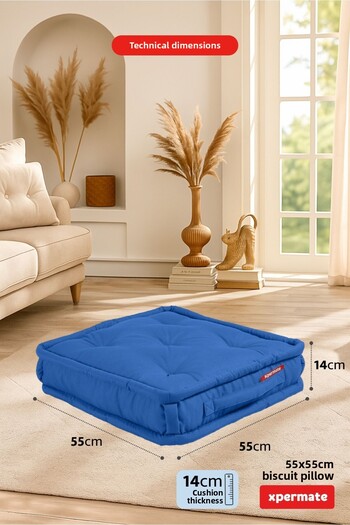 XPERMATE Pernă Biscuit Honeycomb Față Pernă Paletă Pernă franceză Pernă Bancă și Grădină 55x55x14 cm Albastru