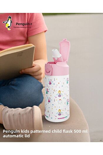 Penguen 500ml Children's Water Bottle |   Stainless Steel |   With Straw |   Bpa-Free |   With Leak-Proof Lid