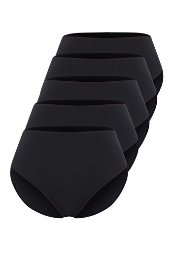 Trendyol Curve Black 5-Pack Cotton High Waist Classic Plus Size Panties Tbbss25Cm00013