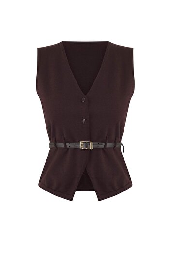 Trendyol Collection Limited Edition Brown Premium Yarn/Special Yarn Knitwear Vest Twoaw26Ye00033