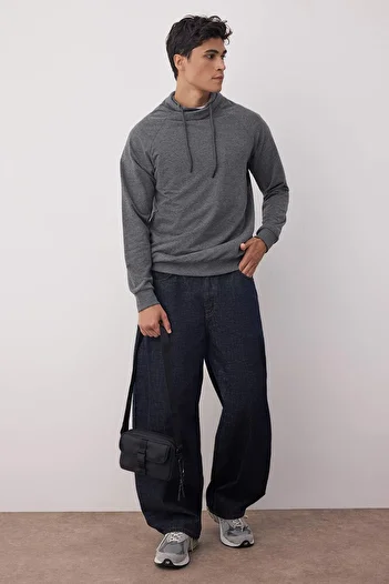 Trendyol Collection Degaje Collar Long Sleeve Anthracite SWeatshirt - Regular Fit TMNAW21sw0302