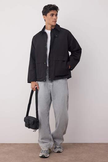 Trendyol Collection Black Regular Fit Velvet Collar Detailed Unisex Seasonal Coat Tmnaw25Mo00017