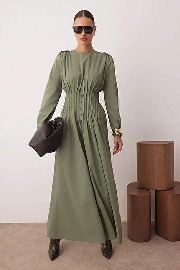 Trendyol Modest Χακί ίσια μέση με λεπτομέρεια Gipeli φόρεμα TCTAW26EB00017