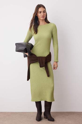 Trendyol Collection Khaki Plain Textured Fitted/Slim Fit Maxi Knitted Dress Twoaw25El00097