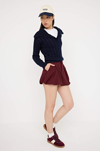 Trendyol Collection Pulover pentru adolescenți, albastru bleumarin, cu textura moale, crop/scurt, tricotaj TWOAW26KZ00138