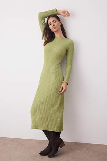 Trendyol Collection Khaki Plain Textured Fitted/Slim Fit Maxi Knitted Dress Twoaw25El00097