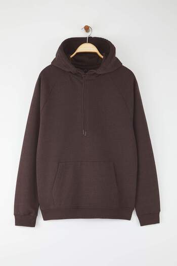 Trendyol Collection Σκούρο καφέ Oversize/Φαρδιά κουκούλα με φλις εσωτερικά/Ζεστό φούτερ TMNAW23SW00195