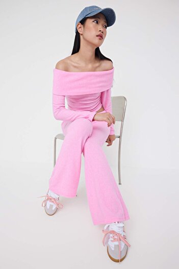 Trendyol Collection Teen Light Pink Open Shoulder Knitted Bottom - Top Set Twoaw26Au00061