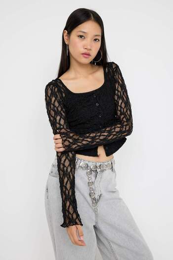 Trendyol Collection Teen Black Button Fitted/Slim Fit Lace Knitted Blouse Twoaw26Bz00016