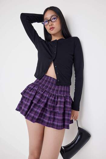 Trendyol Collection Teen Purple Plaid Pleated Skirt Look Mini Shorts & Bermuda Twoaw26Sr00039